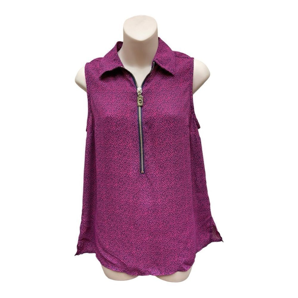 MICHAEL Michael Kors Pink Floral Collared Sleeveless Blouse Tank Top Size S EUC